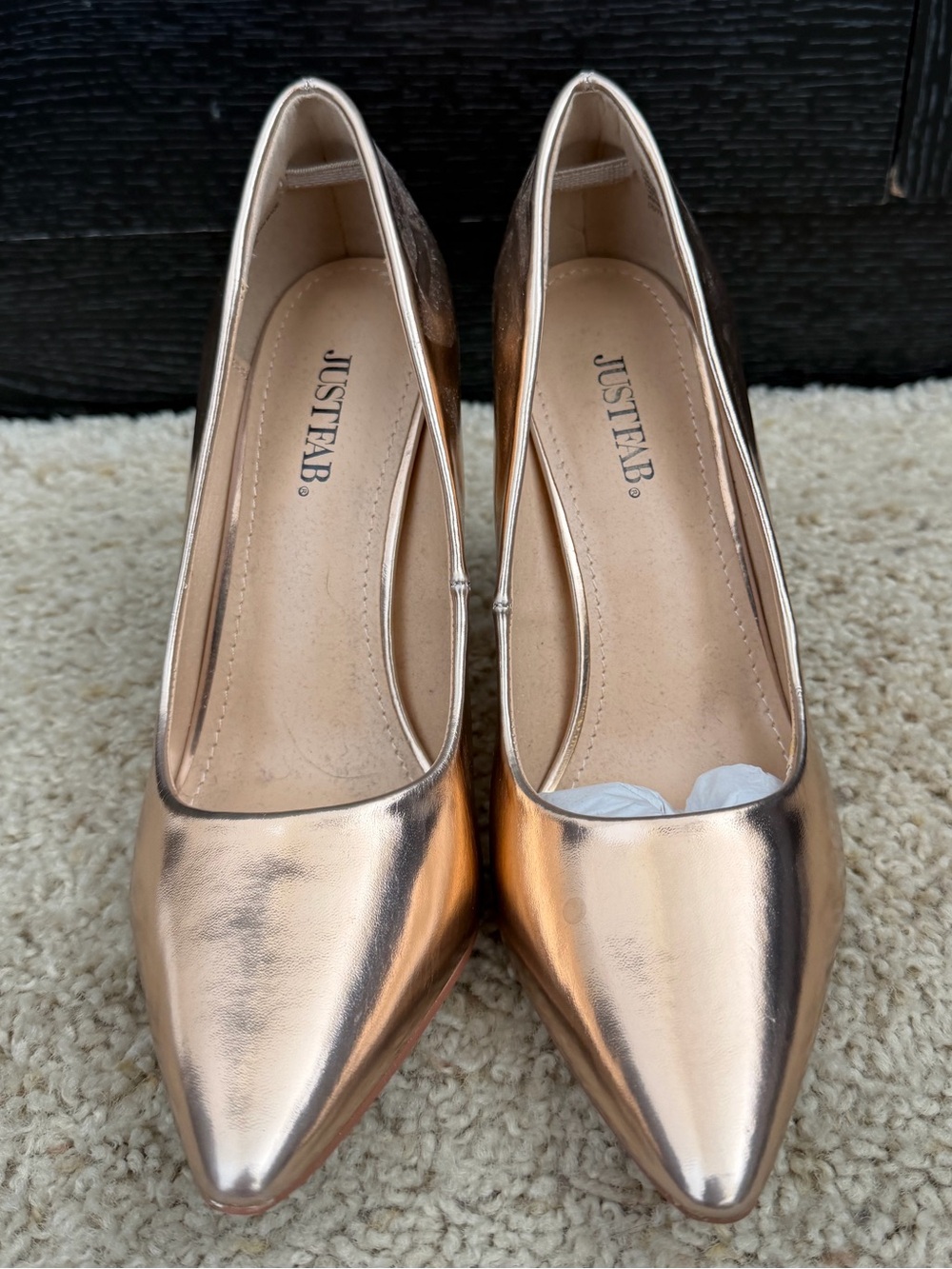 JustFab Metallic Rose Gold Pointed Pumps